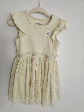 🧸2/20$ Rococo 12-18M Baby Girl Butter Yellow Floral Mesh Kids Dress Ruffles